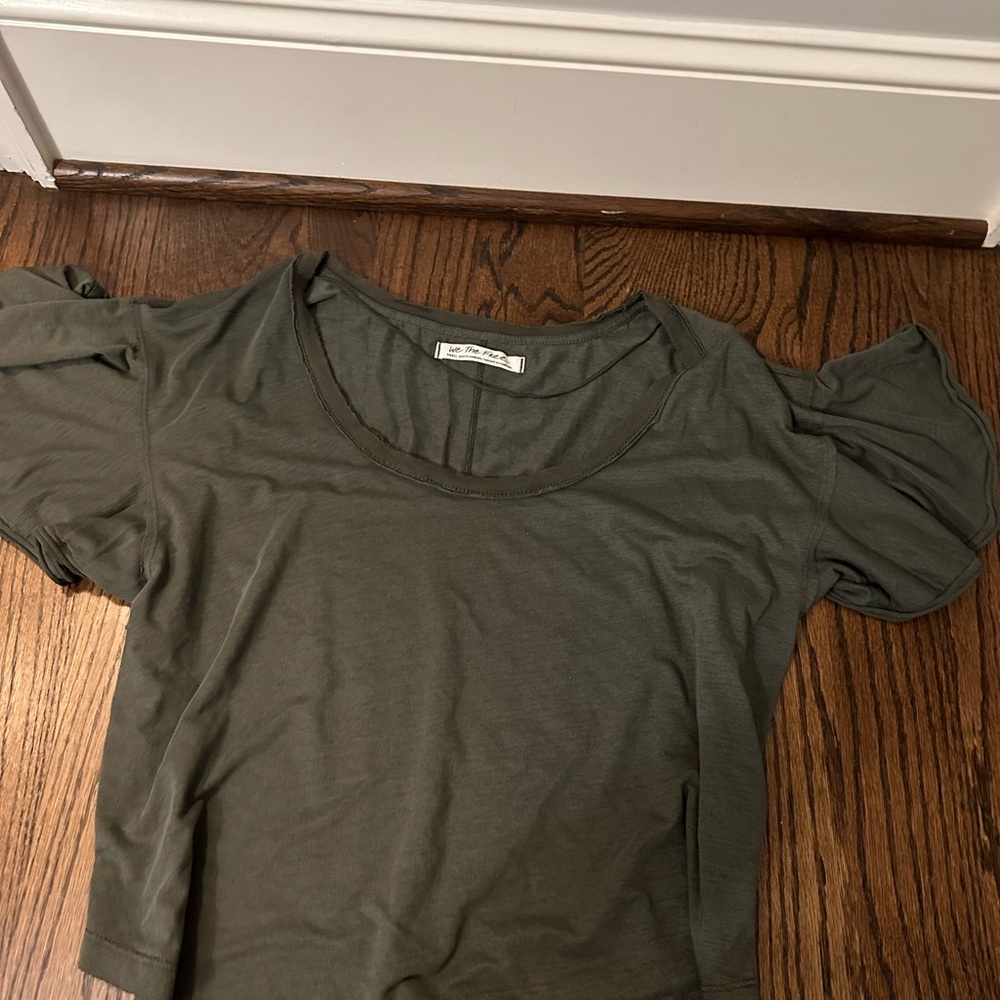 Free People Green ruffle sleeve shirt